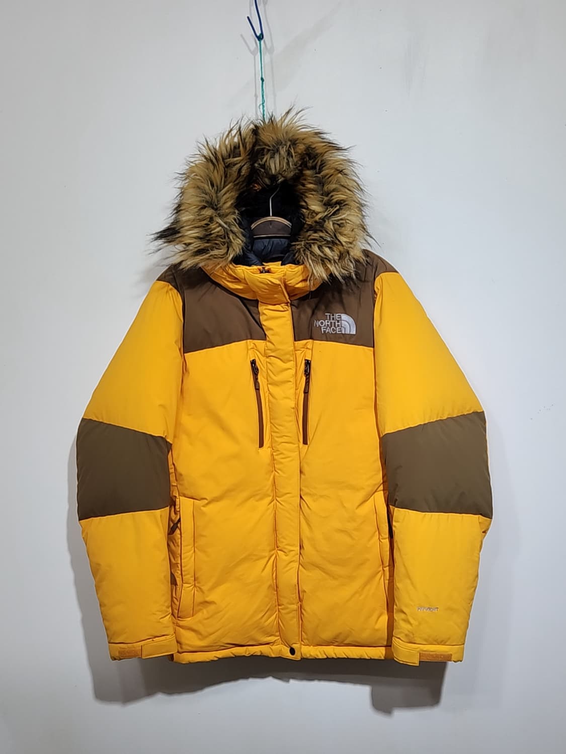 (100) 노스페이스 구스다운 패딩점퍼 노랑 투톤 거위털 후드자켓  상품이미지1
