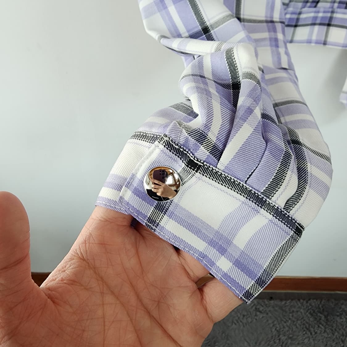 일본 수입 퍼플 체크 크롭 자켓 상품이미지4