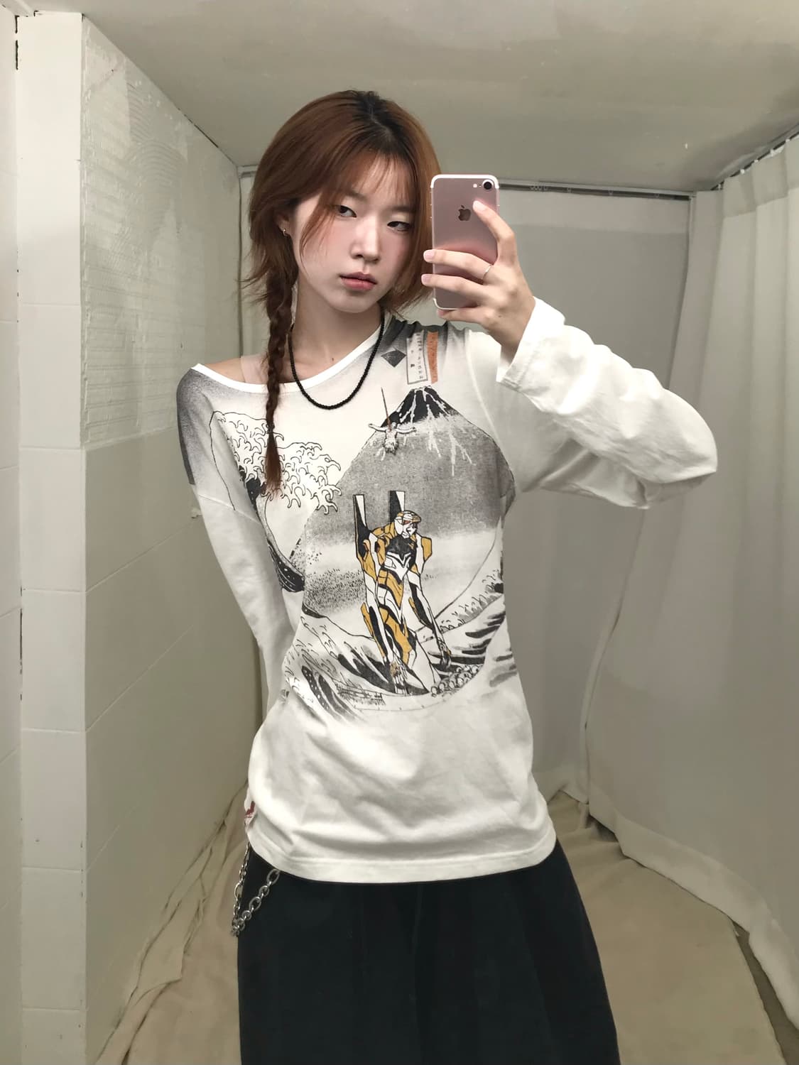 빈티지 에반게리온 롱기누스의 창 프린팅 롱슬리브 티셔츠 상품이미지1