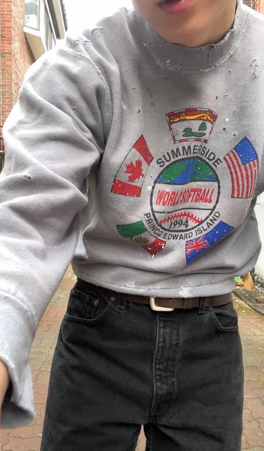 90s fruit of the loom 디스트레스드 블랙다잉 스웻셔츠 상품이미지3