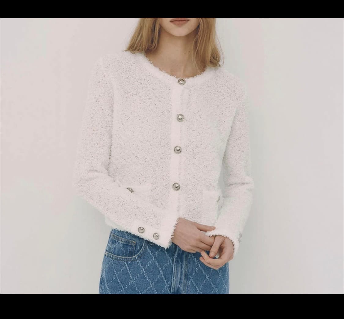 칙스라벨 날개사 화이트 트위드 가디건 상품이미지3