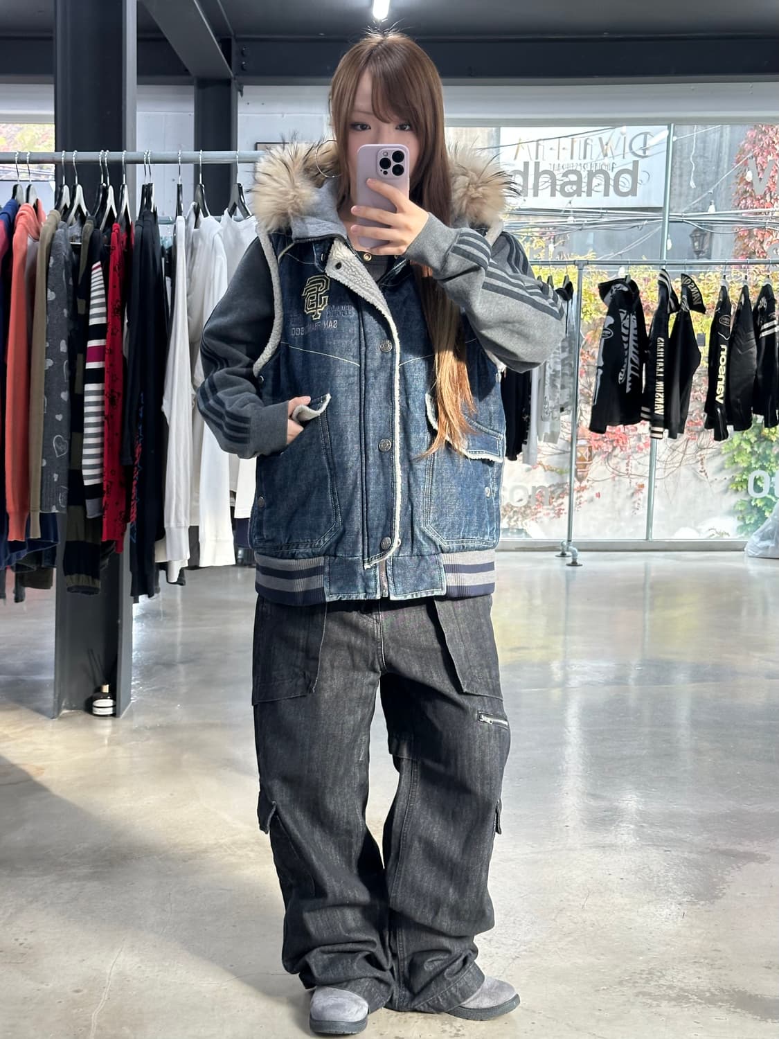 MLB 울프죠 양털 데님 패딩베스트 상품이미지2