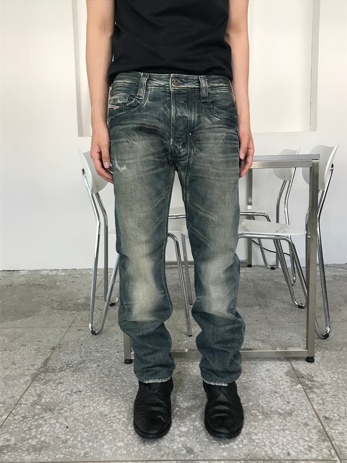 디젤 레더 패널 포켓 레귤러 워싱 진  상품이미지3