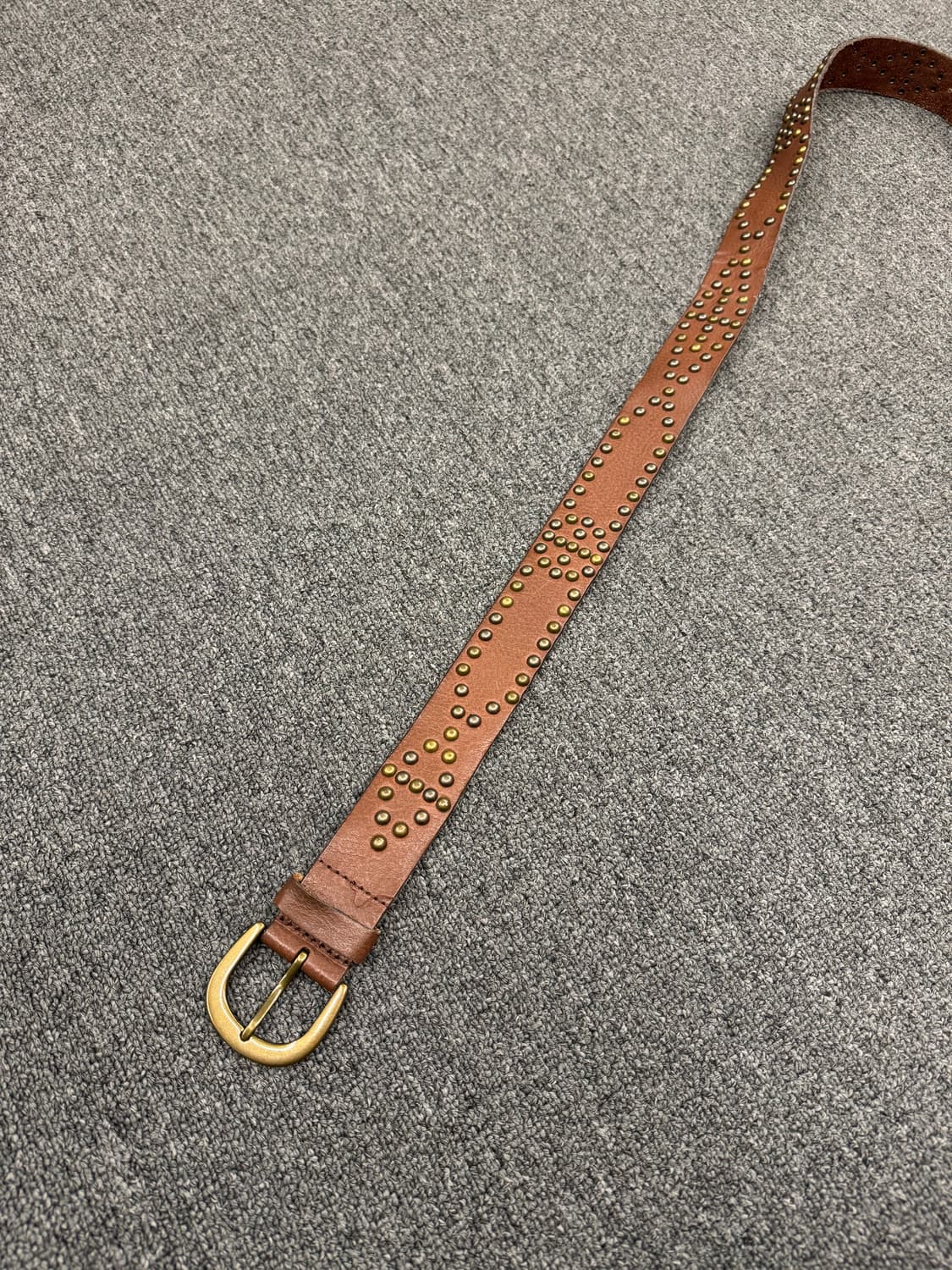 Vintage 패턴 스터드 웨스턴 브라운 가죽벨트 상품이미지2