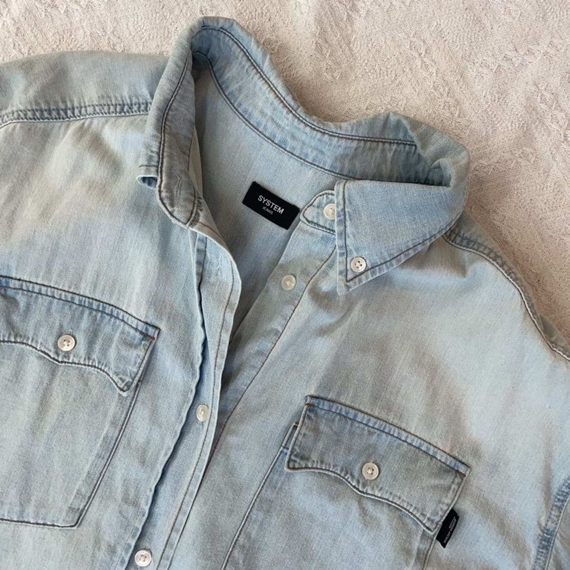[90] 시스템 여성 투포켓 데님 청 오버핏 롱셔츠 상품이미지3