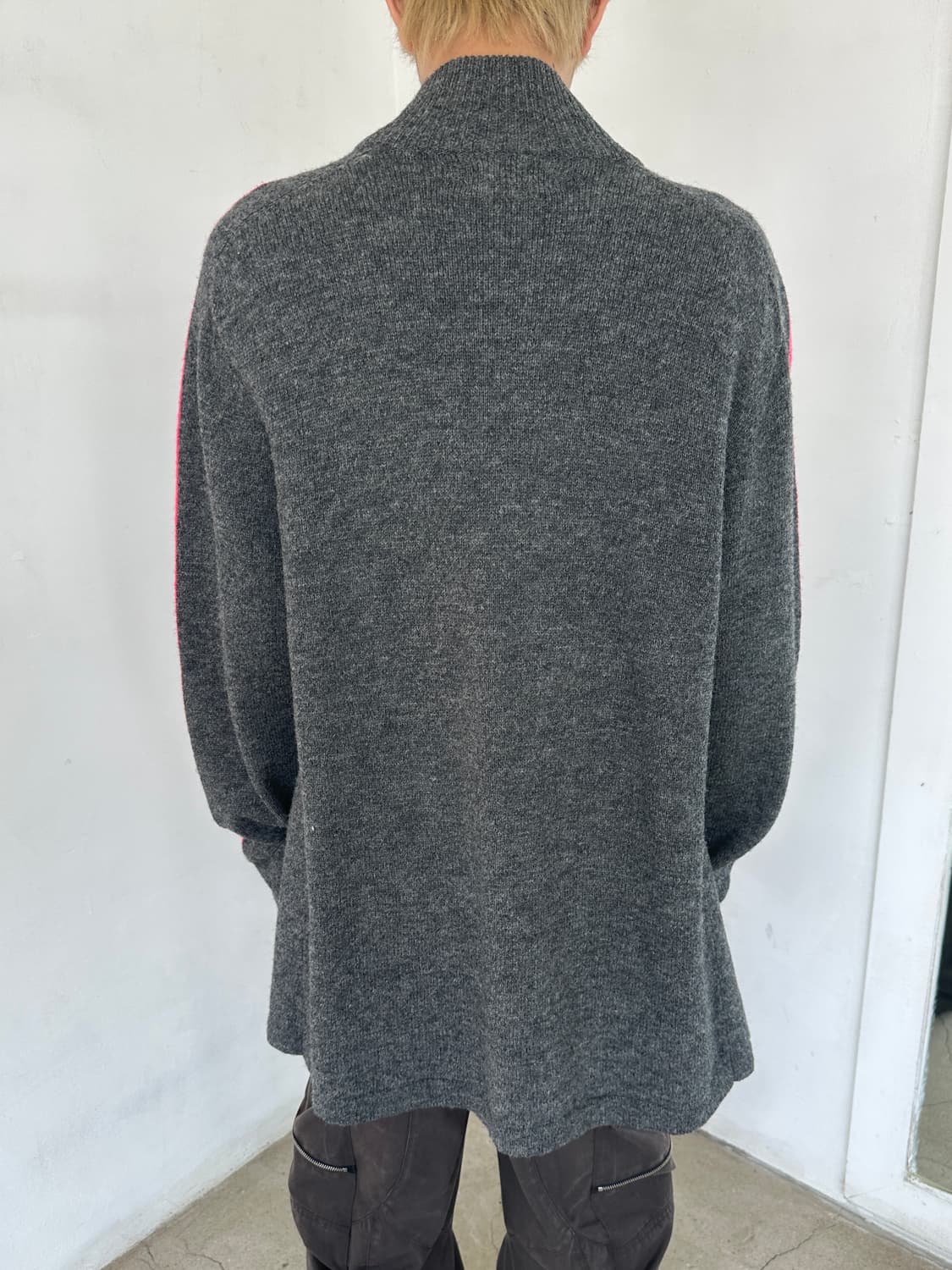 02aw 요지 뿌르옴므 핑크 라인 울 집업 상품이미지5