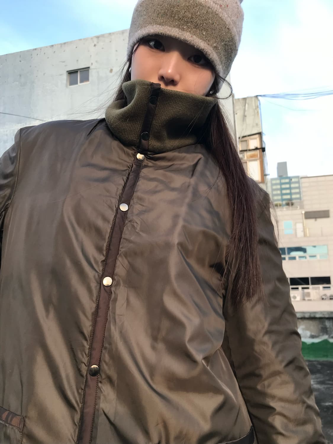 리버시블 카키 패딩 자켓 상품이미지4