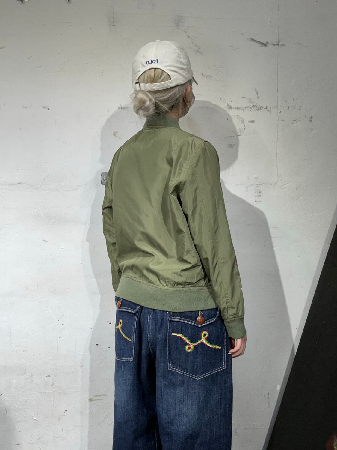 일본 빈티지 카키 꽃 자수 스카잔 마원 항공 잠바  상품이미지3