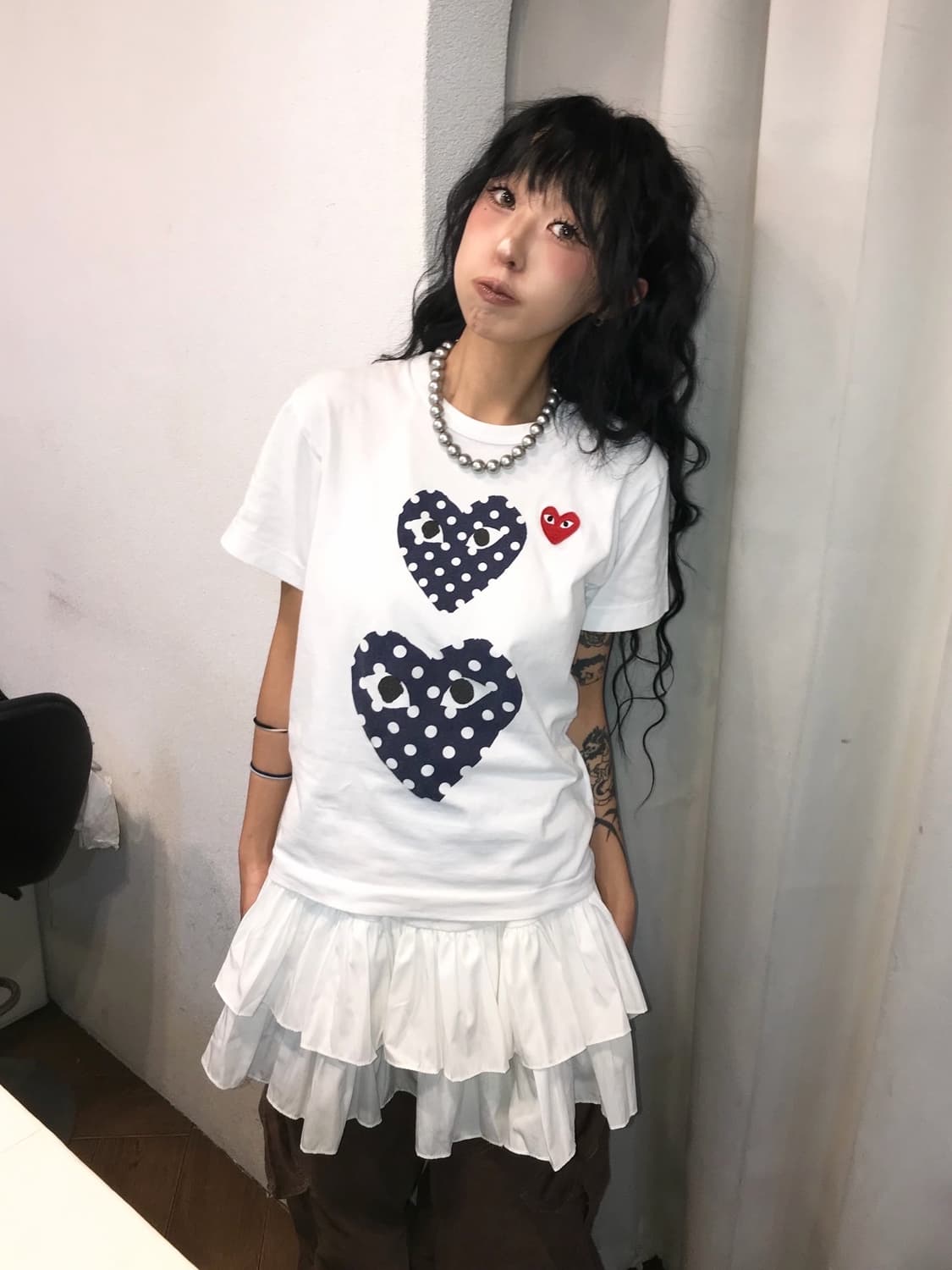  꼼데가르송 더블 하트 도트 프린팅 티셔츠 상품이미지2