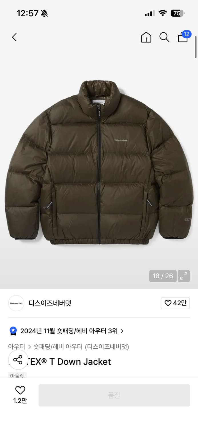 디스이즈네버댓 숏패딩 브라운 판매합니다 L사이즈 상품이미지1