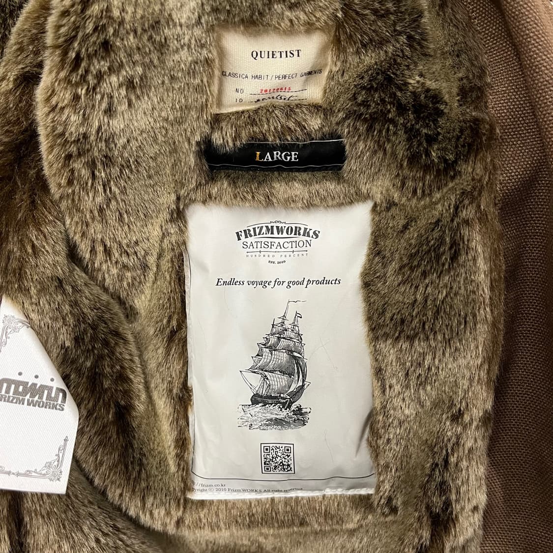 [정품/L] 콰이어티스트 QUIETIST 퍼 칼라 브라운 b14 상품이미지6
