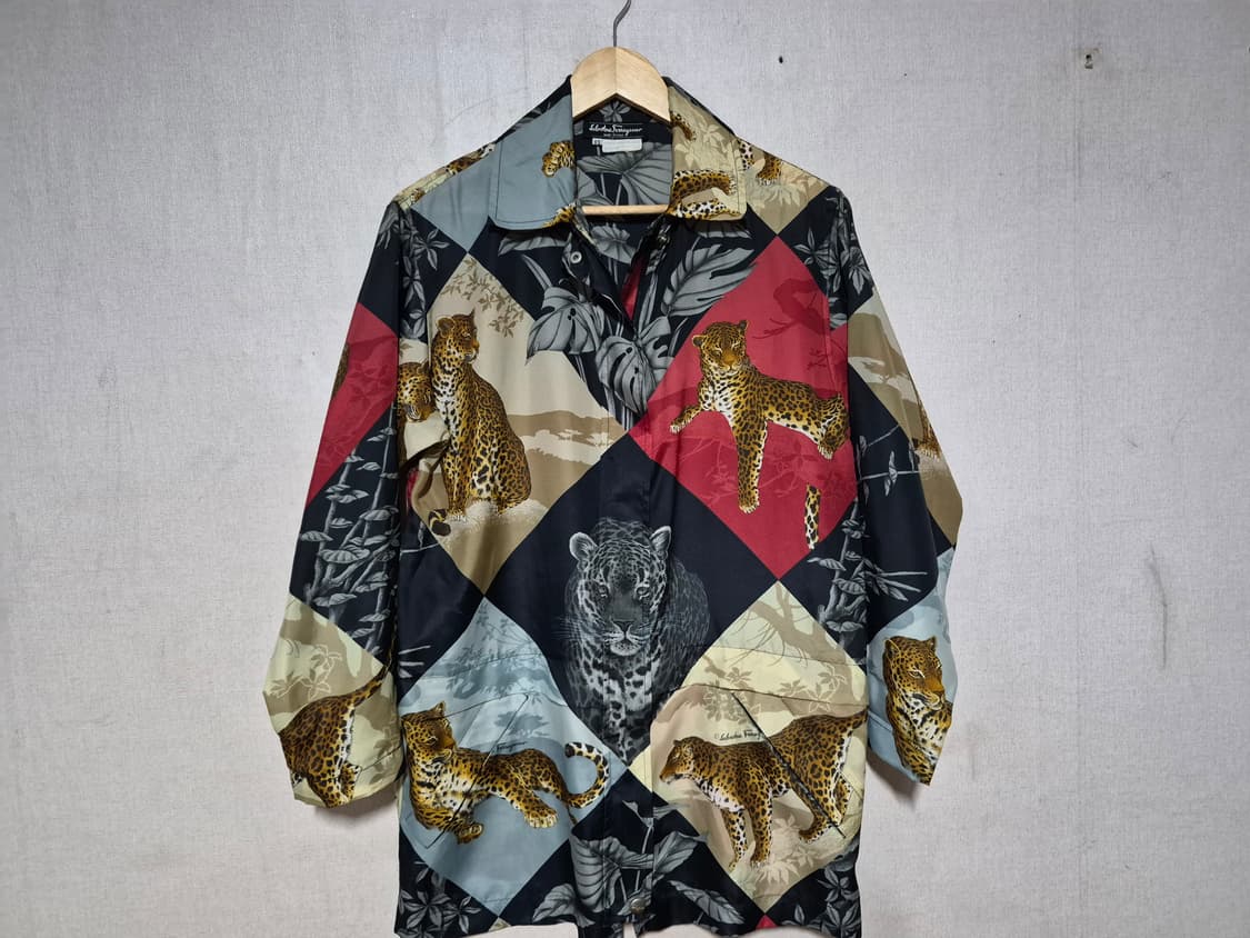 살바로토 페라가모 실크 레오파드 프린팅 셔츠/자캣(M) 상품이미지1