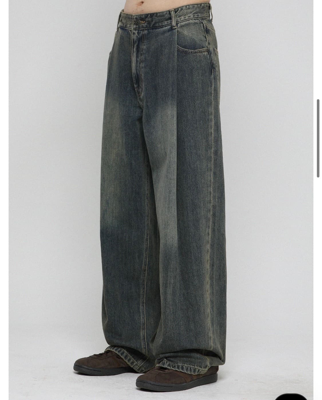 비긴202 원턱 와이드 데님 슬랙스 카키 블루 상품이미지1