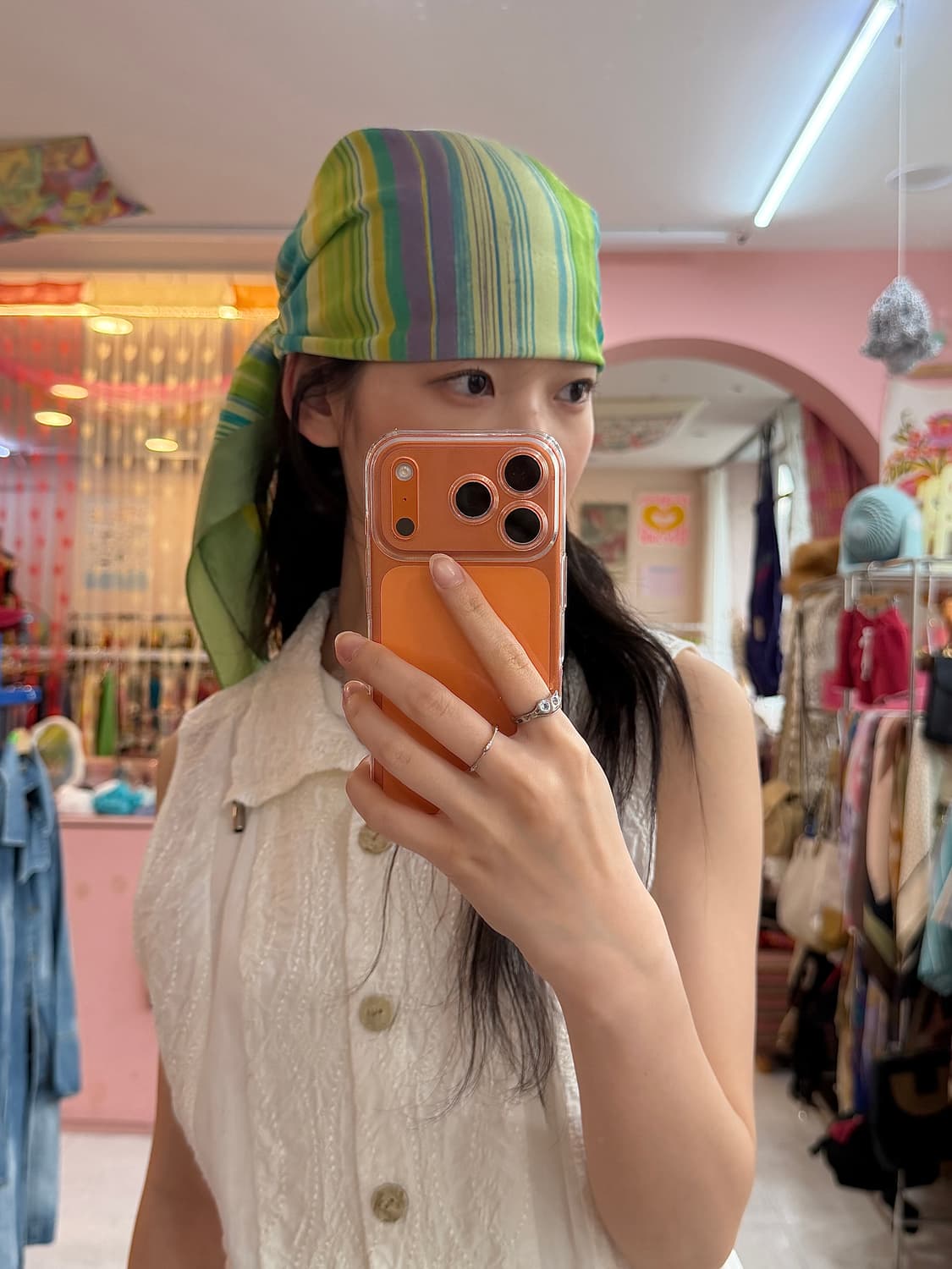 빈티지 에스닉 그린 스트라이프 스카프 상품이미지2