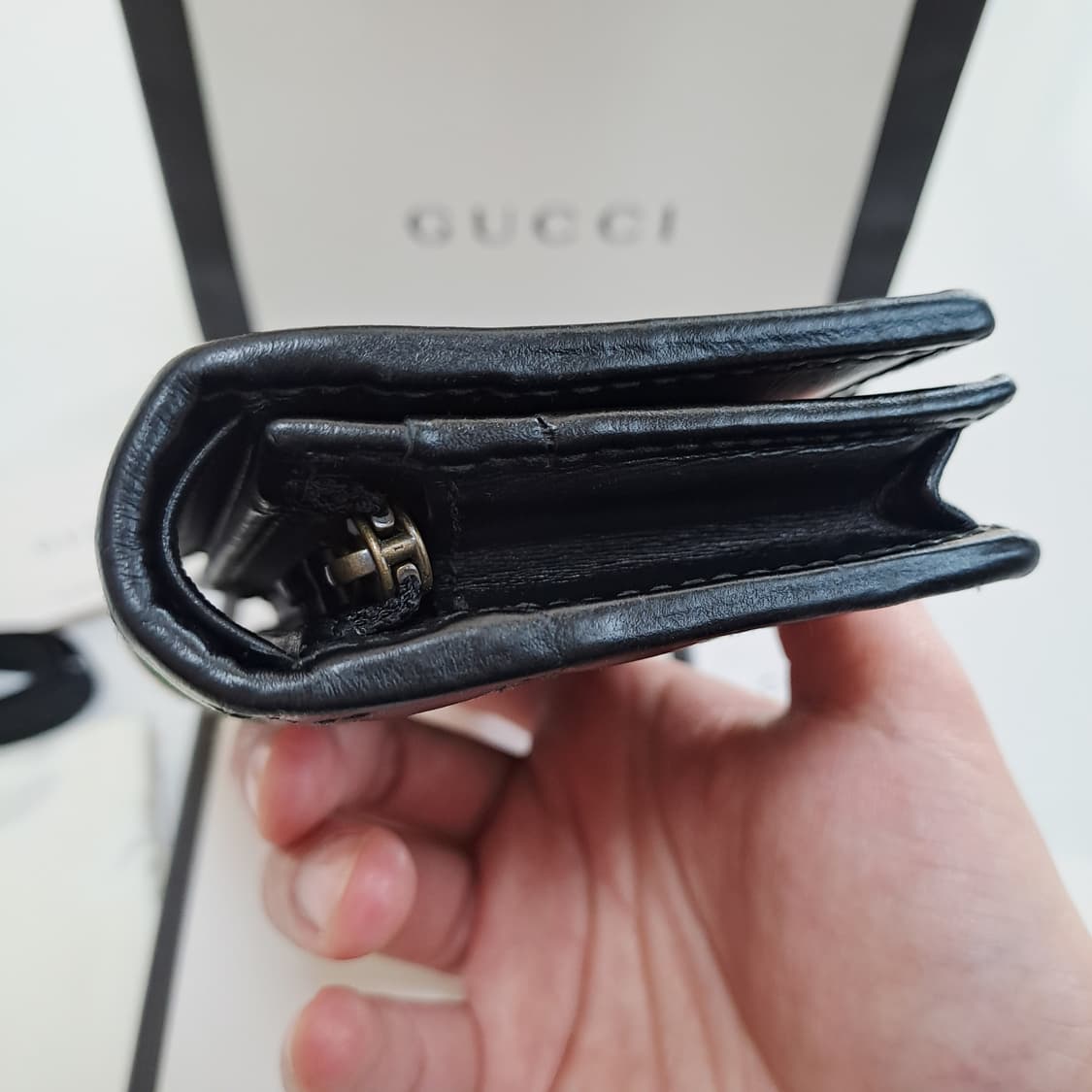 [100%/정품] 구찌 블랙 레더 퀄팅 GG 마몽 반지갑, 구찌지갑 상품이미지10