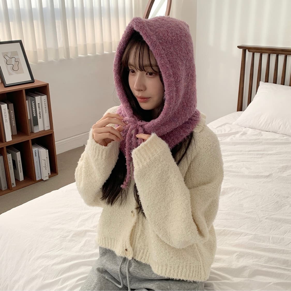 수앤수 보온 도톰 헤어리 니트 바라클라바 퍼플 상품이미지3