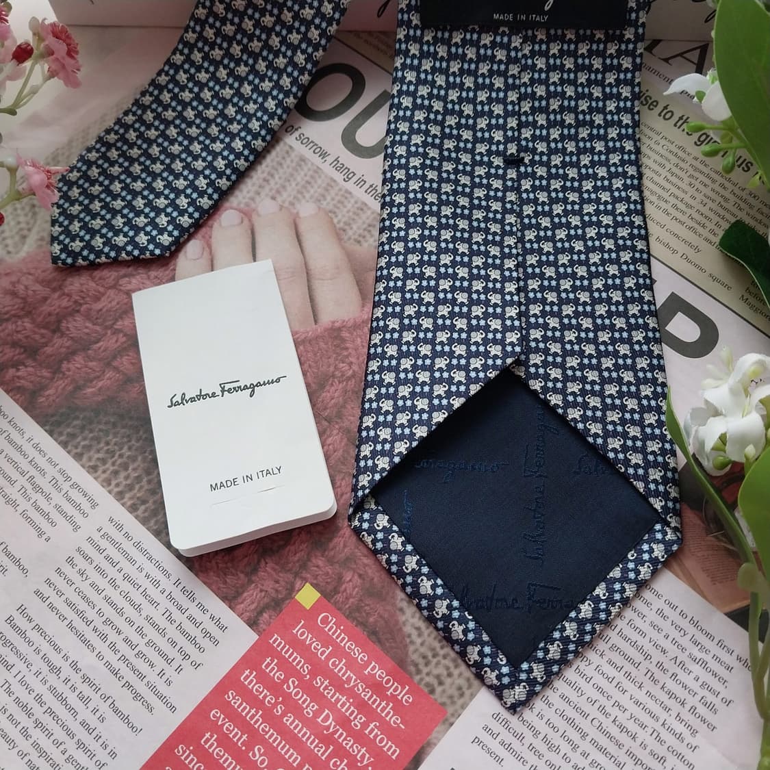 페라가모 실크 네이비 코끼리 패턴 넥타이 8cm 새제품 K1615
 상품이미지7