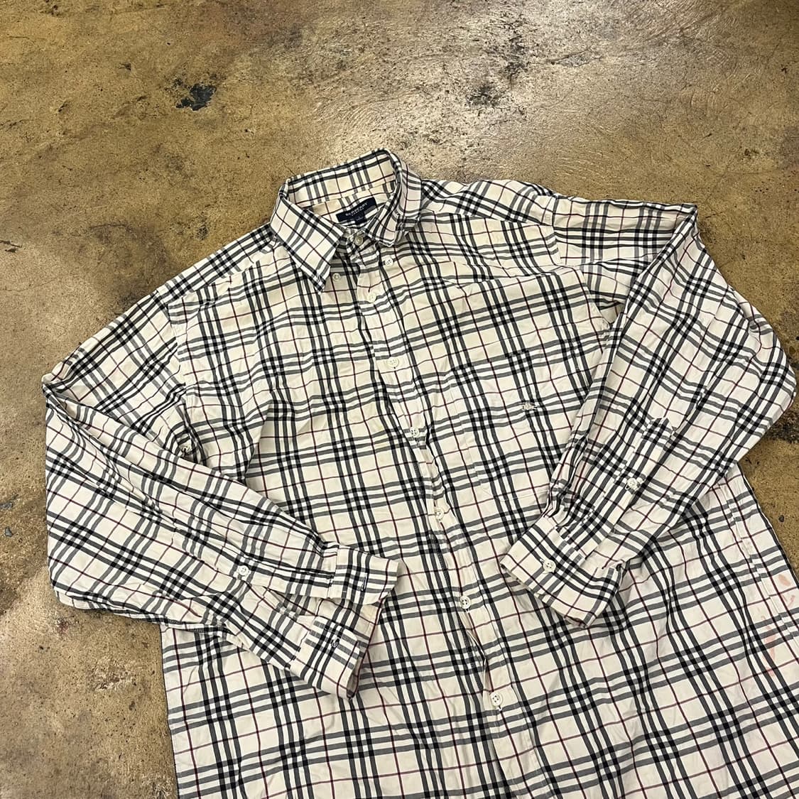 [정품/L] 버버리 체크 카라 셔츠 긴팔티 b10 상품이미지1