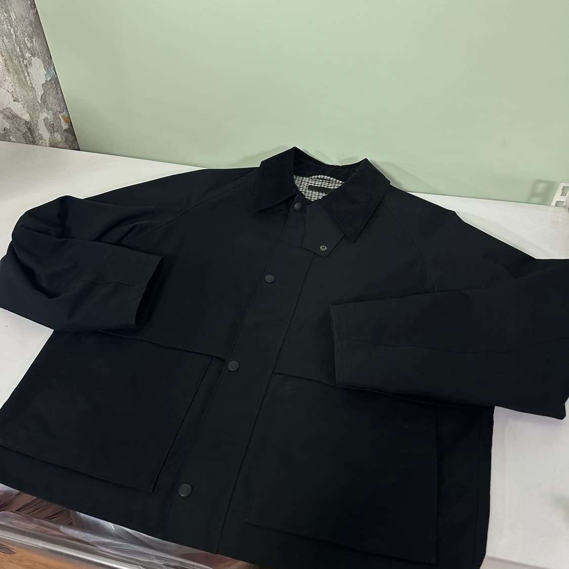 L 유니클로 블랙 코듀로이배색 워크 헌팅자켓 상품이미지1