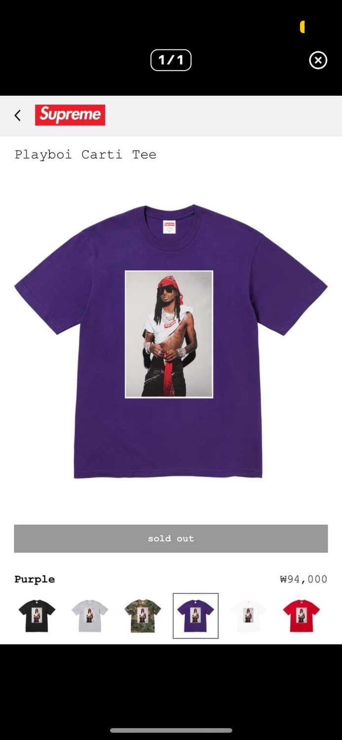 L 새상품 슈프림 플레이보이카티 포토티 반팔 상품이미지1