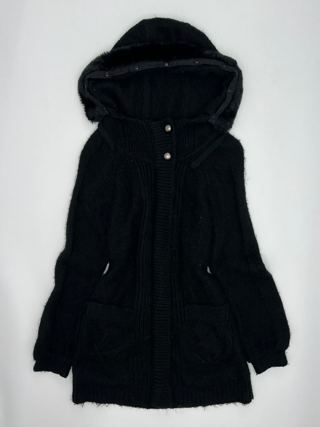 빈티지 퍼 후드 롱 니트 집업 상품이미지1