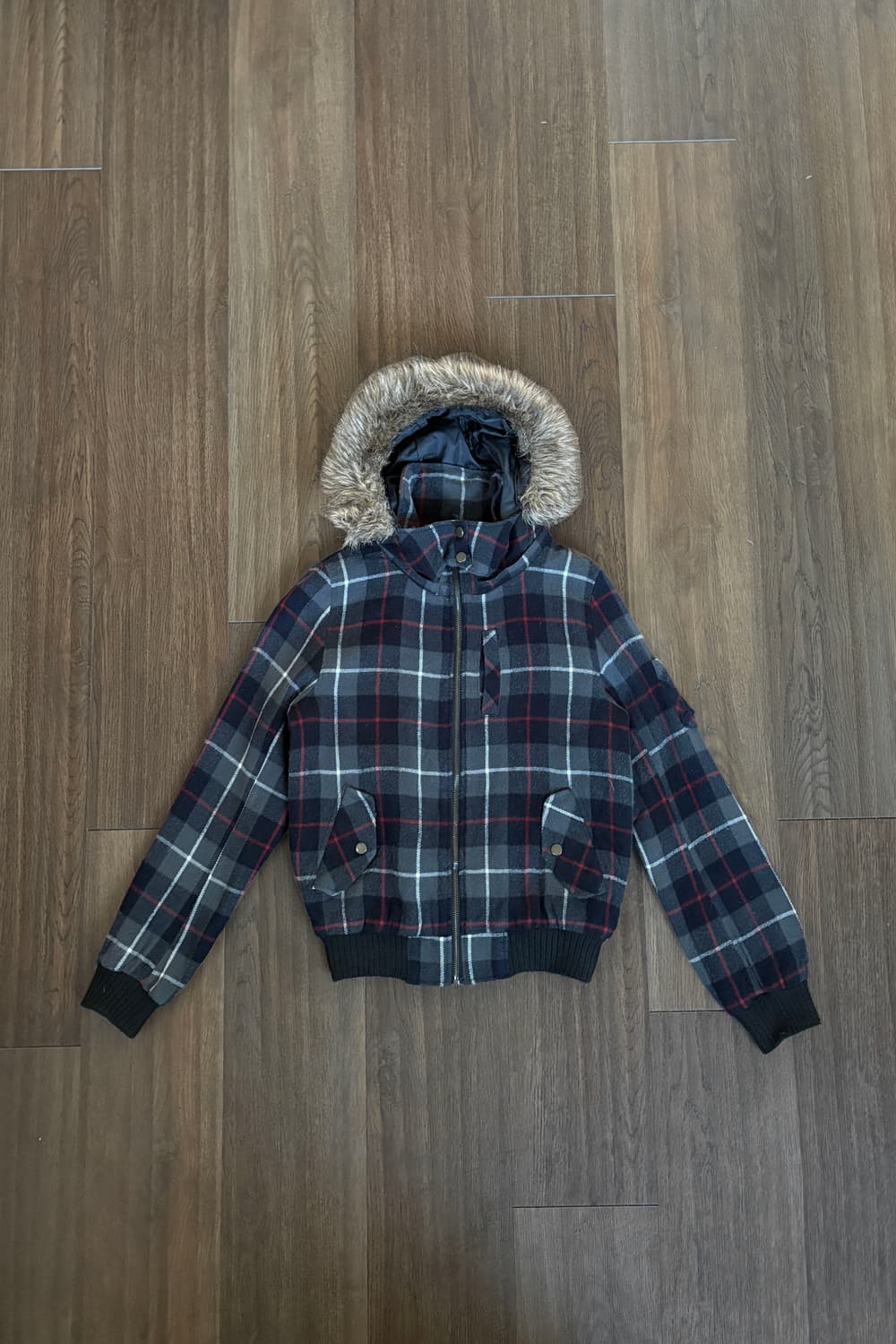 Fur Trimming Checkered Padding   상품이미지4