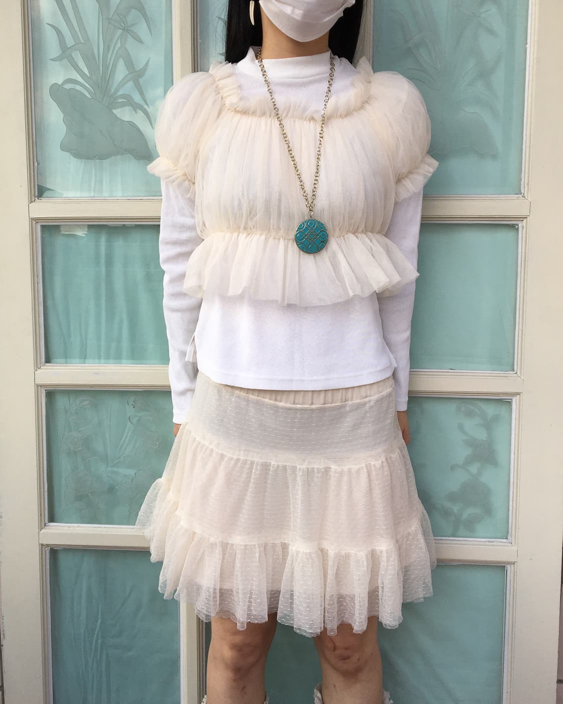 Shirring mesh blouse 상품이미지1