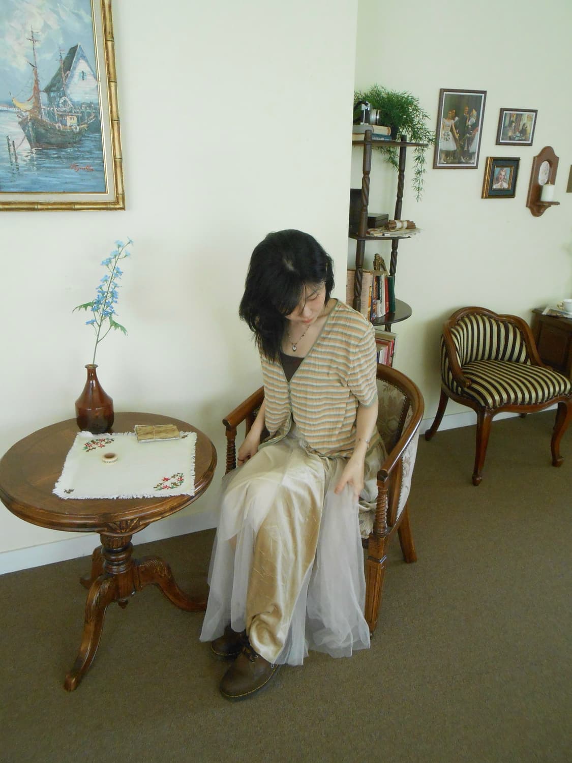 베이지 벨벳 뮤즈 플레어 스커트 상품이미지2