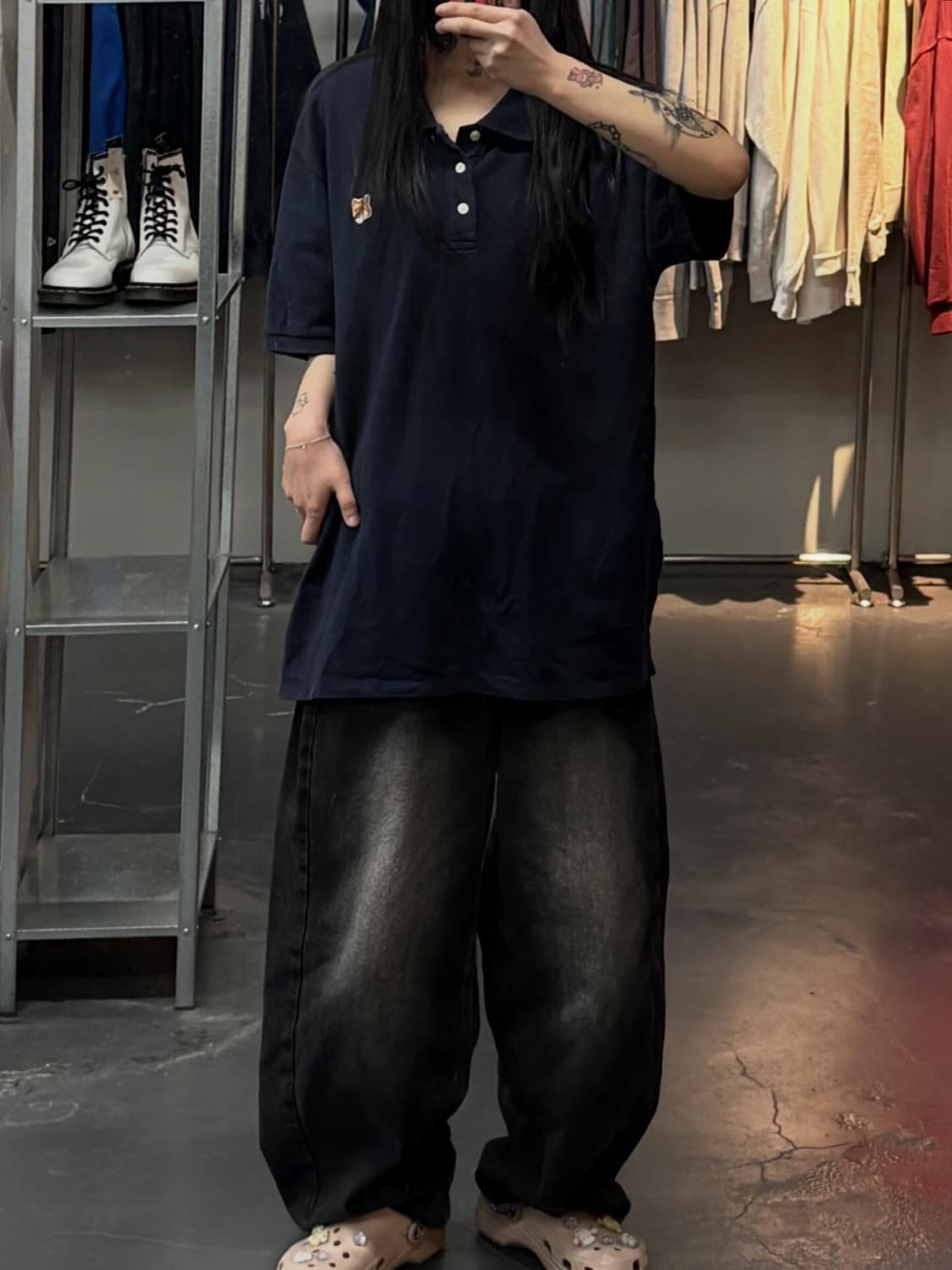 메종키츠네 폭스헤드 패치 카라 네이비 티셔츠 A3736 상품이미지1