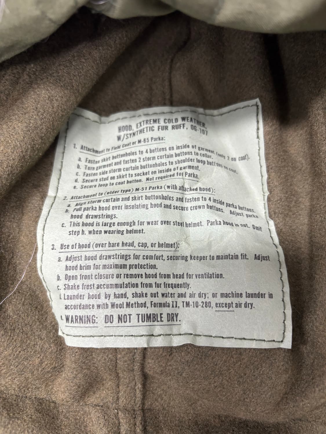 (데드스탁) U.S. Army M-65 피쉬테일 파카 전용 후드 상품이미지2