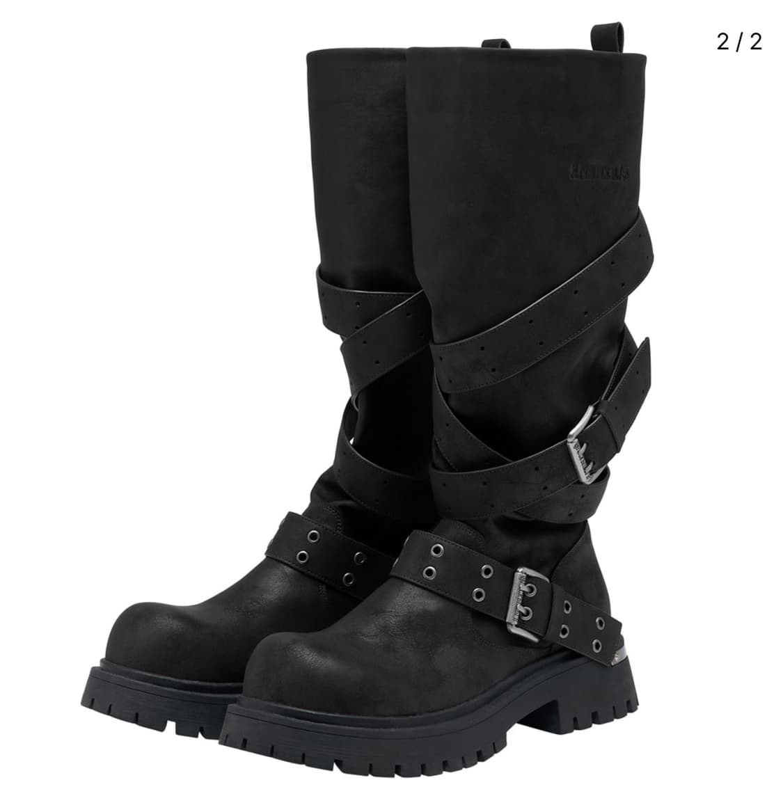 블랙퍼플 러스크 스트랩 슬라우치드 부츠 상품이미지1