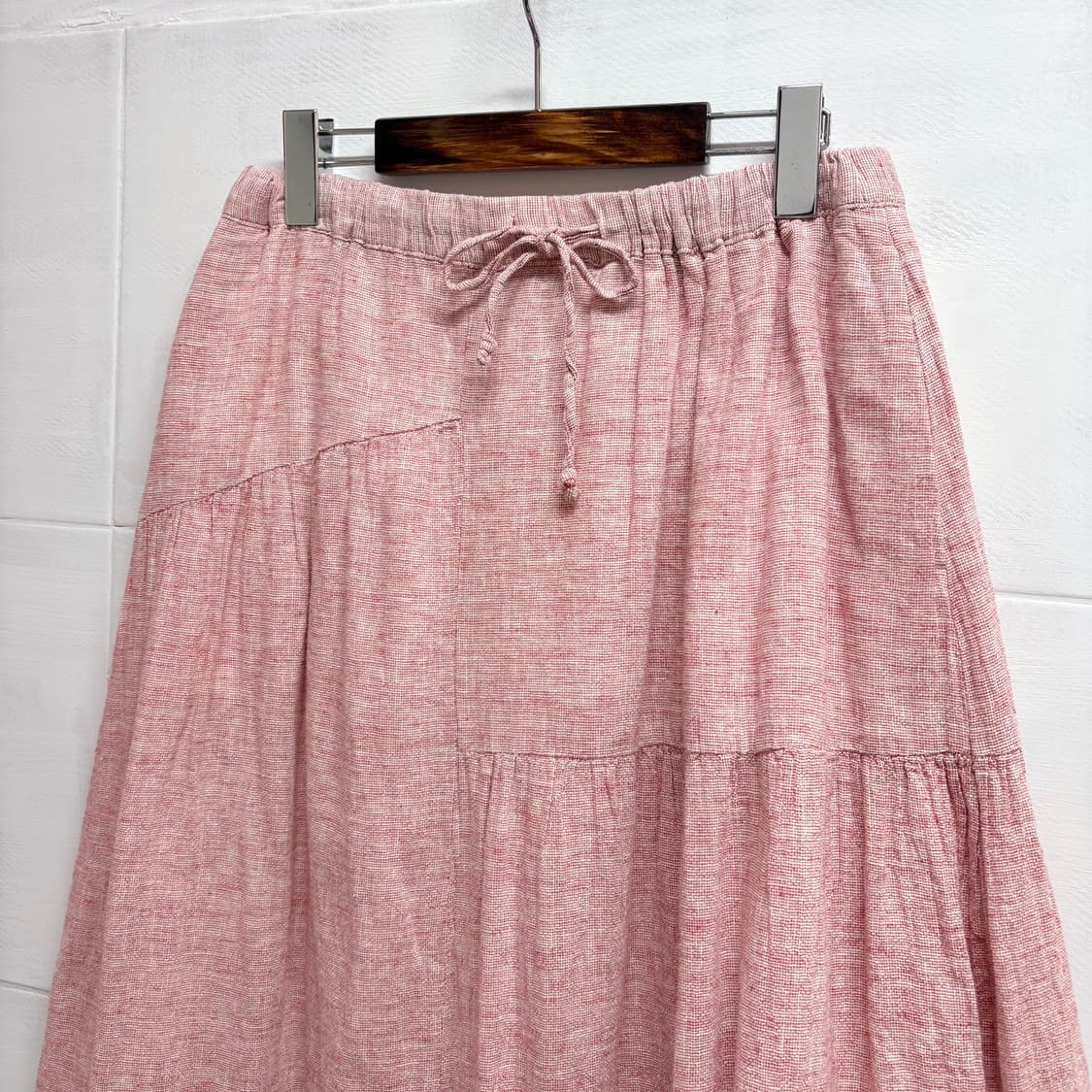STUDIO CLIP 핑크레드 린넨코튼 언발 셔링 미디스커트 JPN  상품이미지2