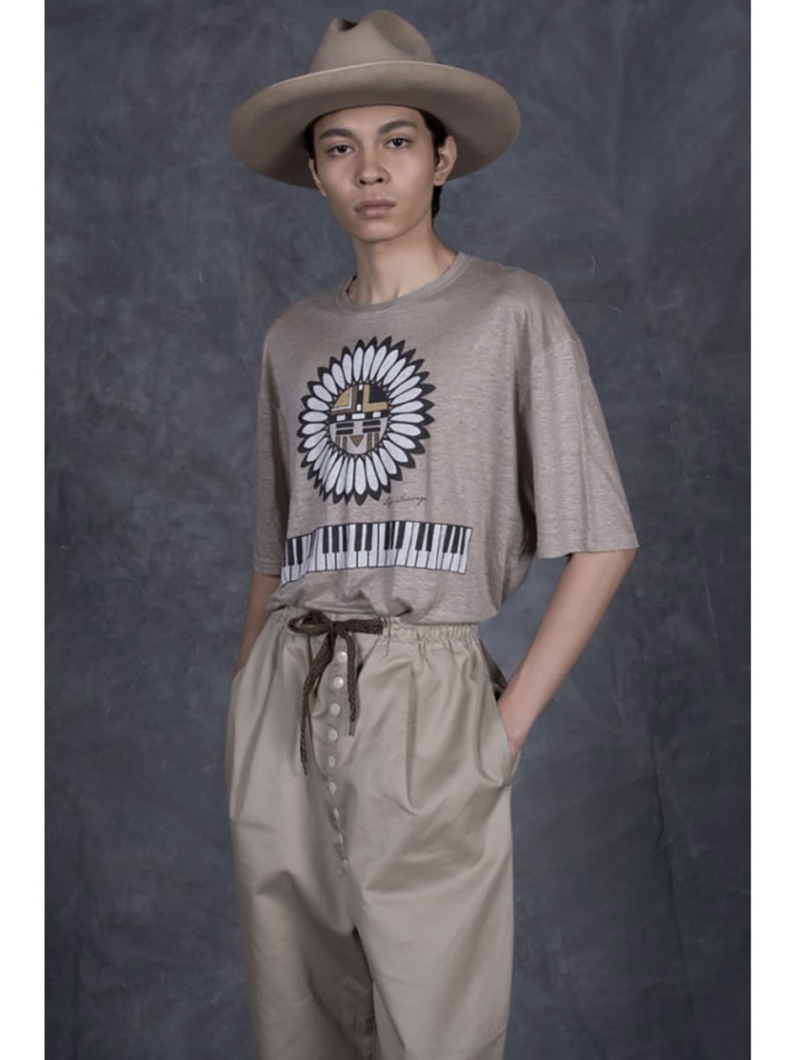 KAPITAL 캐피탈 린넨 천축 크루 티셔츠 (피아노&선페이스pt) 상품이미지1