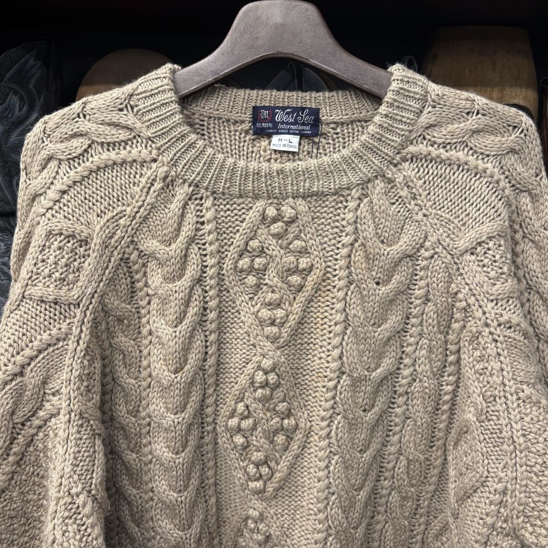 빈티지 케이블 보블 스티치 아란 울 스웨터 상품이미지3