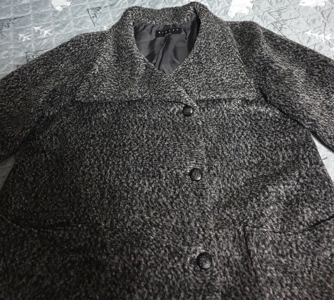 시슬리 트위드 모직 하이넥 미디코트 그레이 (S) 상품이미지2