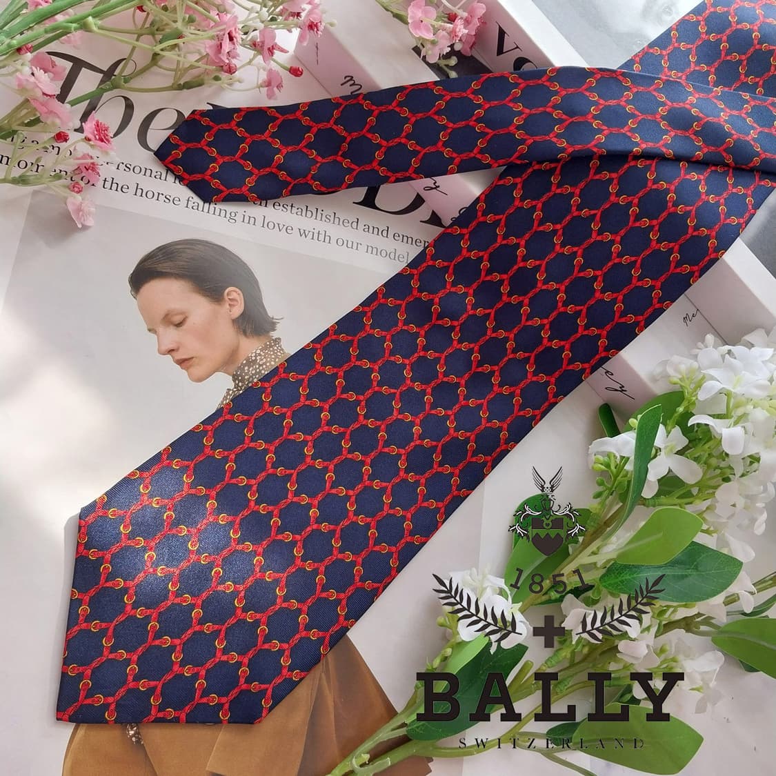 발리 실크 네이비 체인 패턴 넥타이 9.9cm A+등급 K2271 상품이미지2