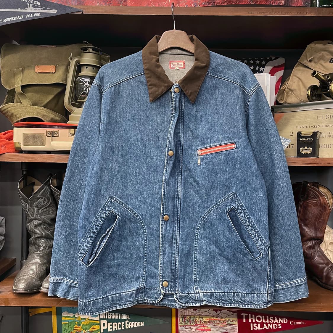 블루블루 스웨이드 넥 빈티지 데님 워크 초어 자켓 워크 웨어 N122 상품이미지1