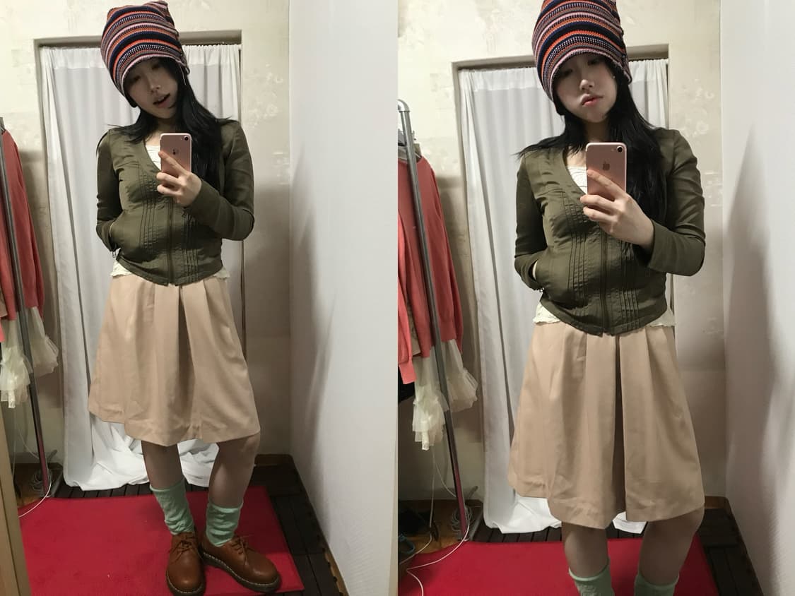 vintage pintuck beige skirt 상품이미지5