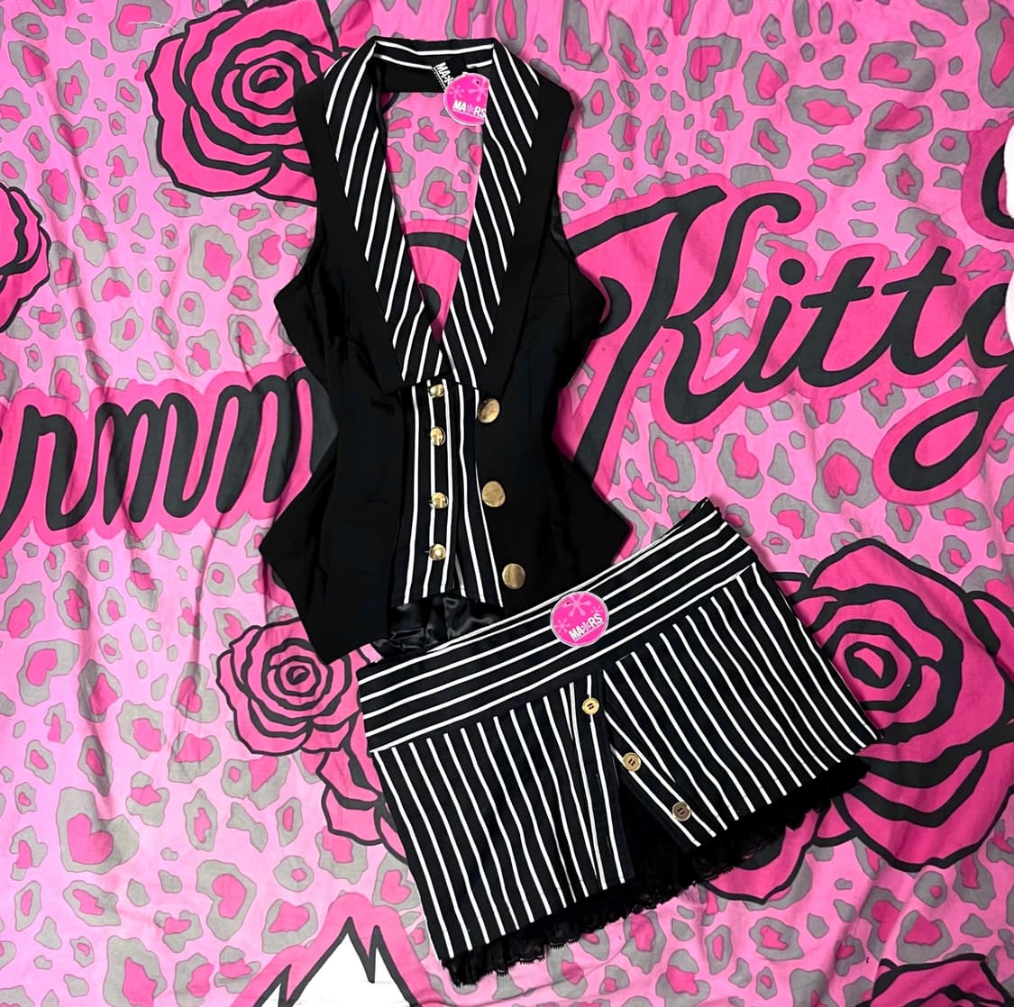 MA*RS마즈 블랙 스트라이프 금장 긱시크 셋업 오네갸루 109핀터y2k 상품이미지1