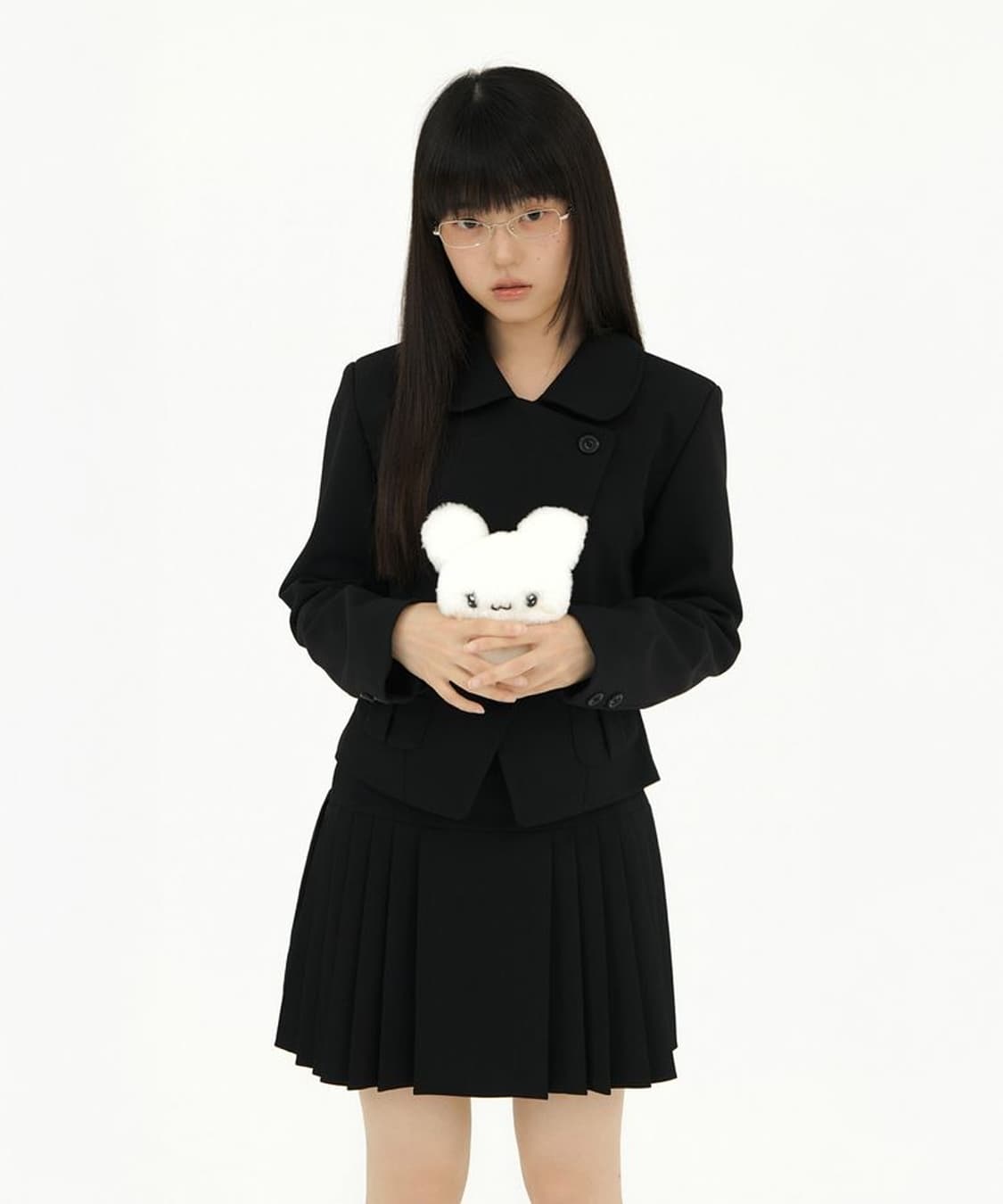 미레코 DIAGONAL TWO BUTTON PLEATS SK BLACK  상품이미지4