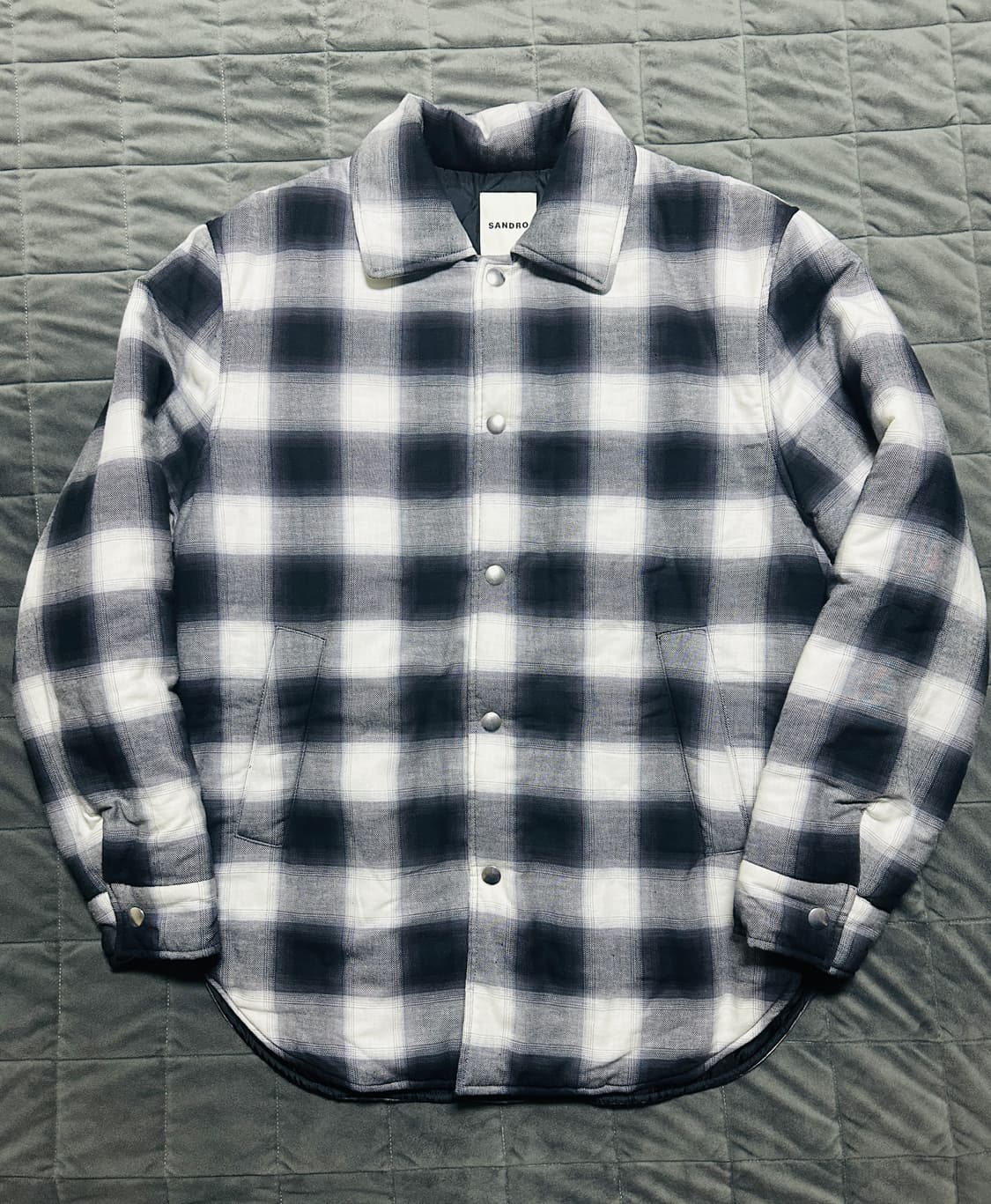 [L] 산드로 남자 체크 퀼팅 누빔 셔츠 자켓 블랙 상품이미지1