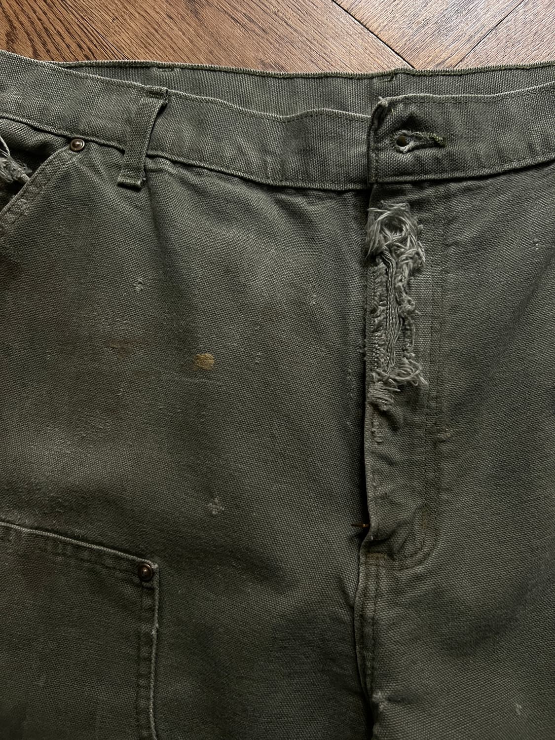 [38]칼하트 USA 더티워싱 모스그린 더블니 워크 팬츠 상품이미지4