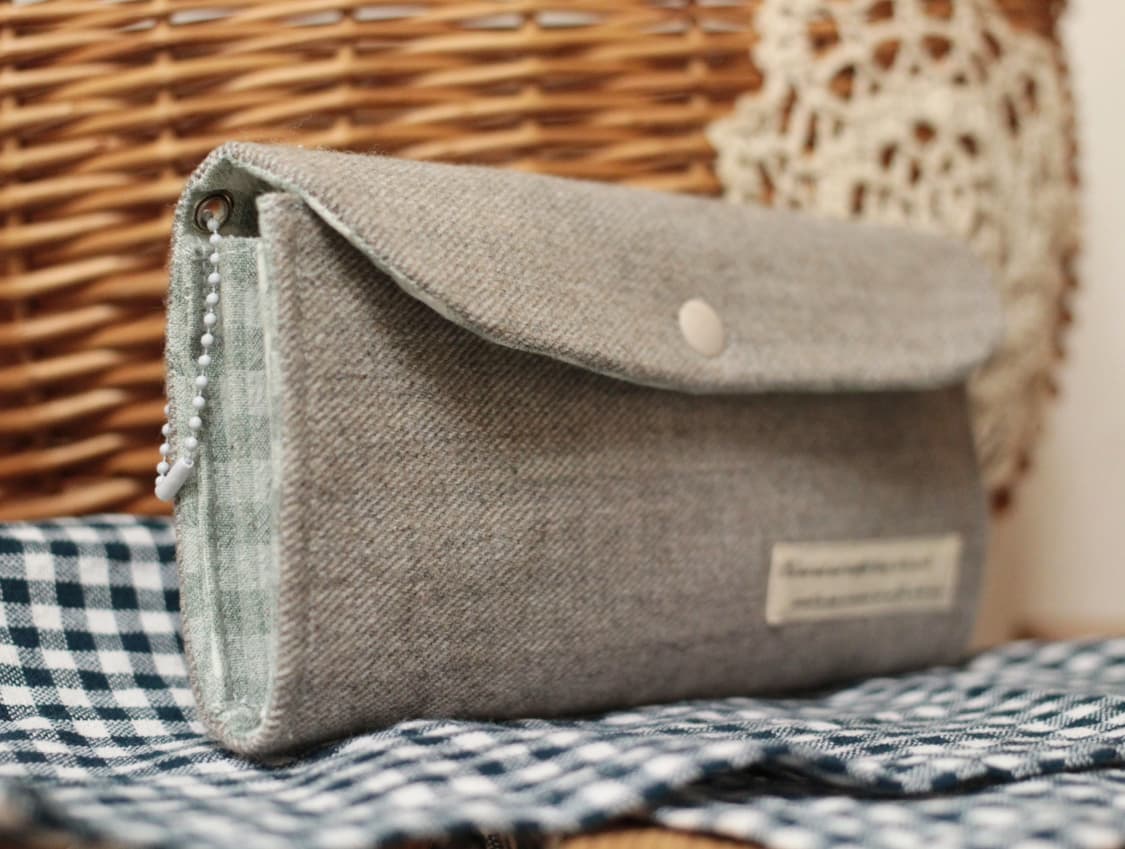 핸드메이드 민트 체크 장지갑 상품이미지2