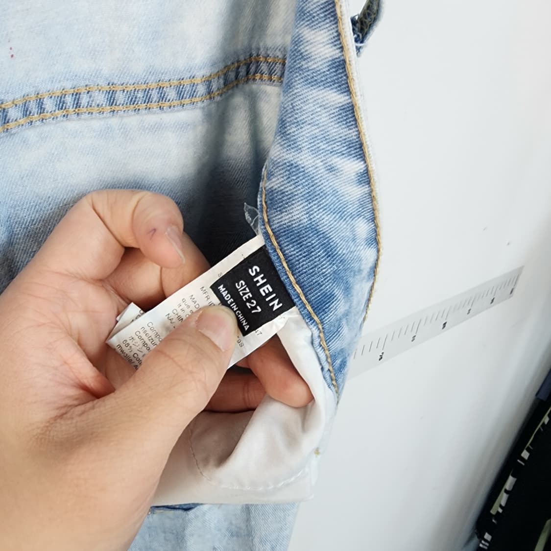 SHEIN 체리 자수 워싱 데님 와이드 팬츠 상품이미지5