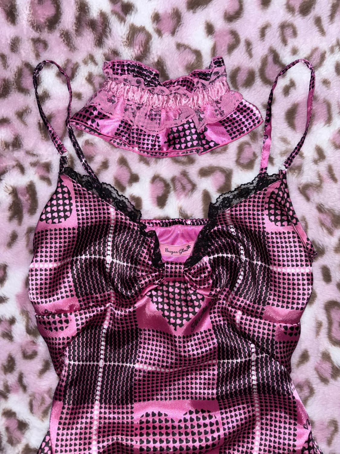 MA*RS 슈가글로즈 체크 나시 원피스 가터벨트 갸루 아게하 블랙 핑크 상품이미지2