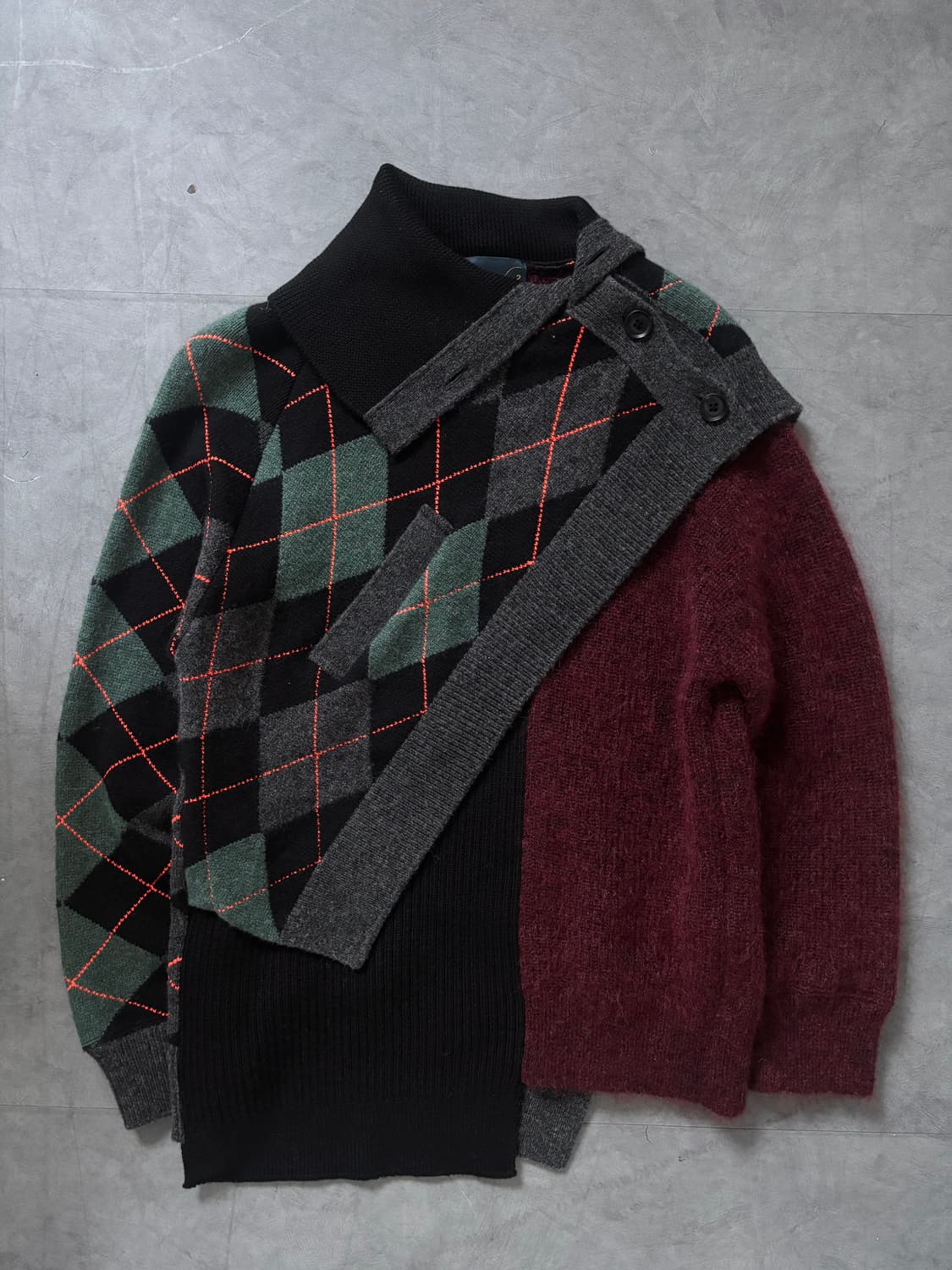 KOLOR 컬러 20AW 언발란스 숄 니트 상품이미지3