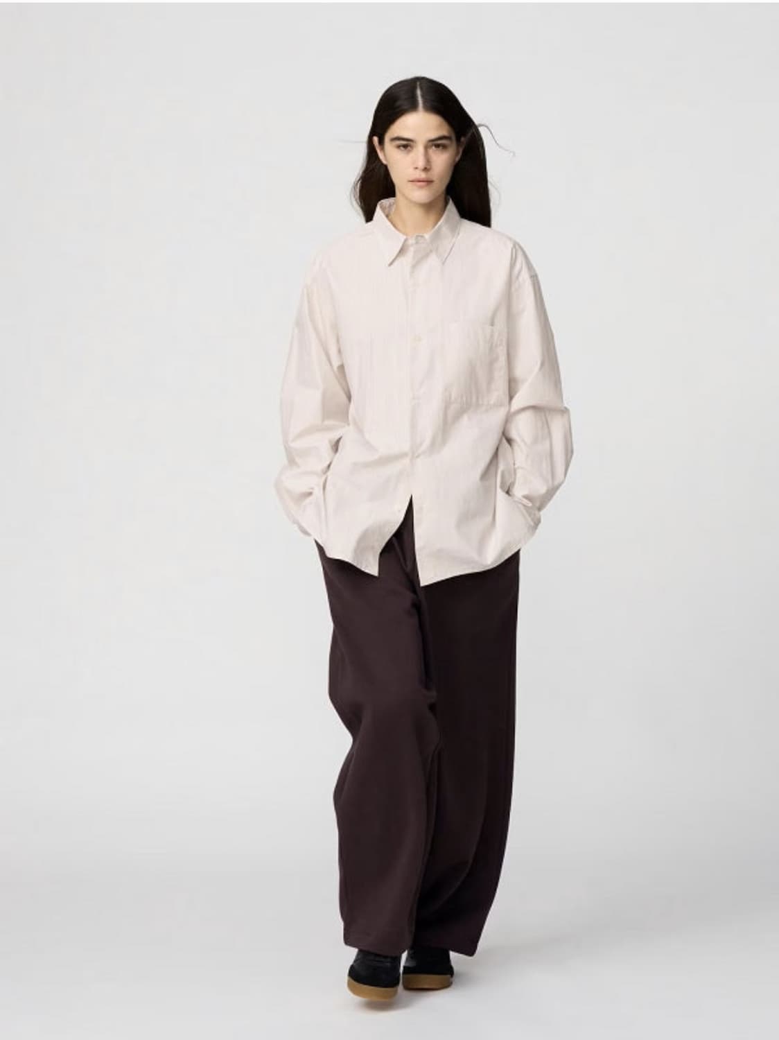 유니클로C/ 브로드클로스 오버사이즈 셔츠 핑크/ M 상품이미지3