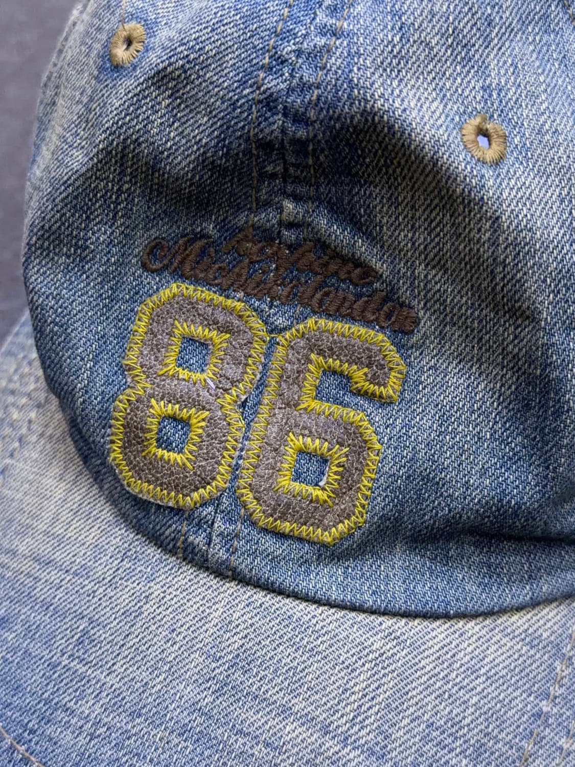 미치코런던 빈티지 86 자수 데님 가죽벨트 볼캡 모자 상품이미지3