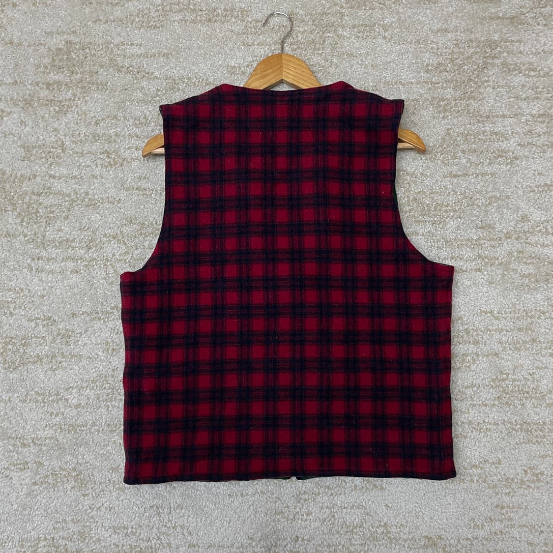 [L] 80s 에버그린 아우터웨어 00% 램스울 버팔로 체크 베스트  상품이미지4