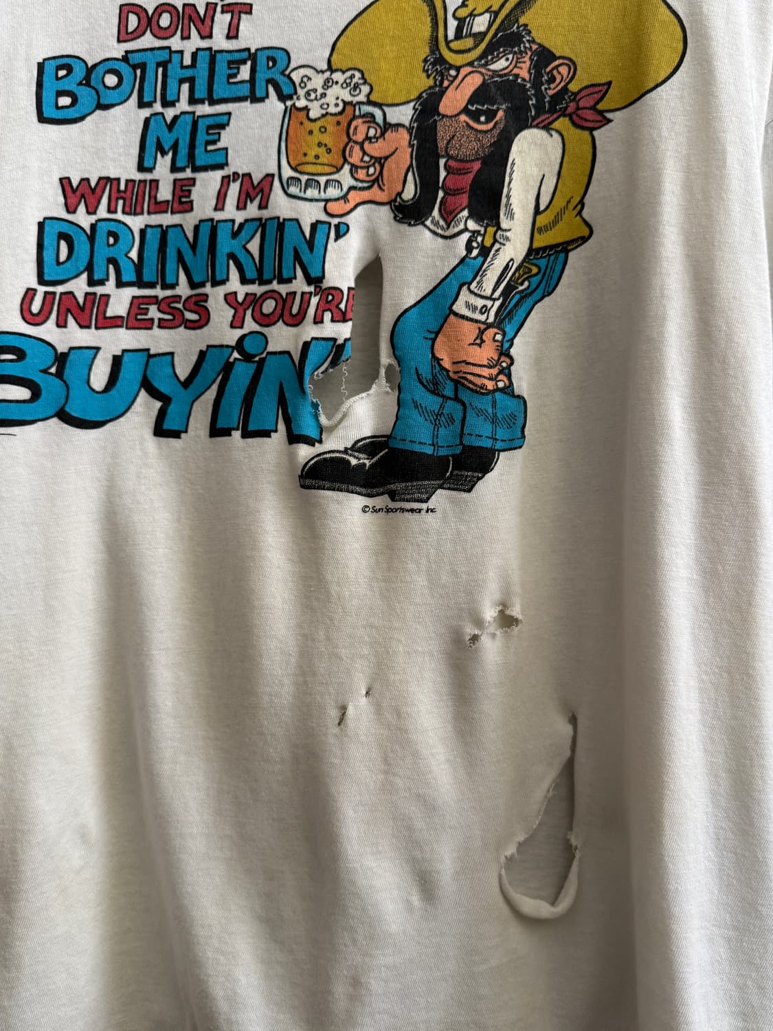 [XL]90's USA 빈티지 카우보이 비어 데미지 티셔츠 상품이미지5